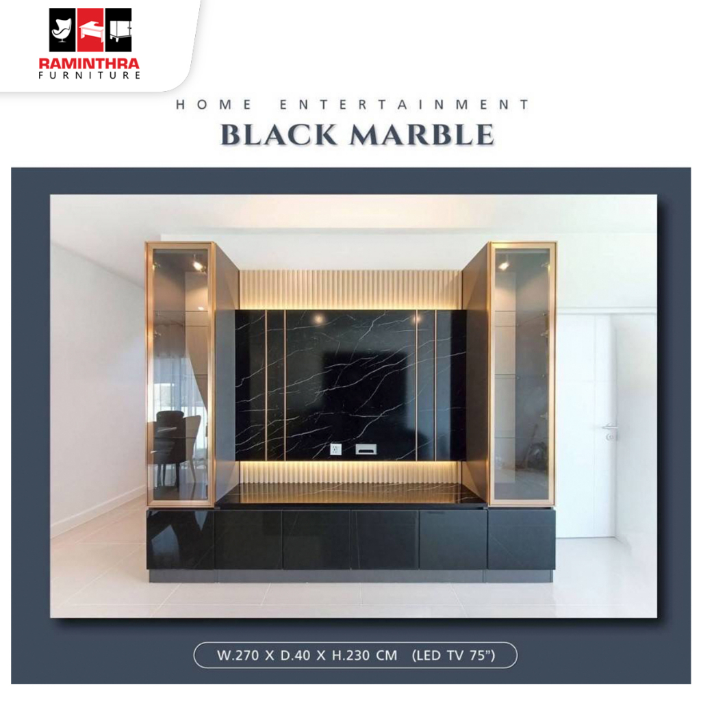 ชุดตู้โชว์วางทีวี รุ่น-BLACK MARBLE 270 ซม วางทีวีได้70นิ้ว