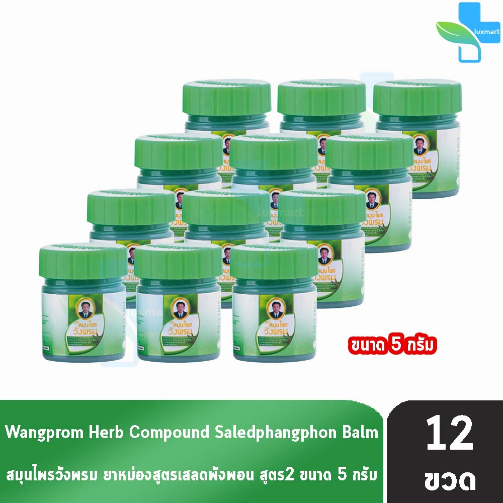 สมุนไพร วังพรม หมอเฉลิม ยาหม่อง สูตรเสลดพังพอน สูตร 2 สีเขียว ขนาด 5 กรัม [12 ขวด] Wangprom Herb สมุนไพรวังพรม สมุนไพรขา