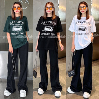 Yunaka ชุดเซ็ต 2 ชิ้น เซทเสื้อยืดแขนสั้น อก 44-52” Oversize Set กางเกงขายาว ทรงขาม้า เอว 22-40”