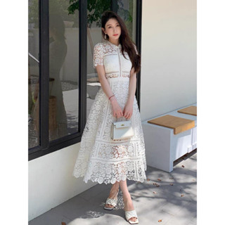 SP336 : Ivory Floral Guipure Dress เดรสลูกไม้