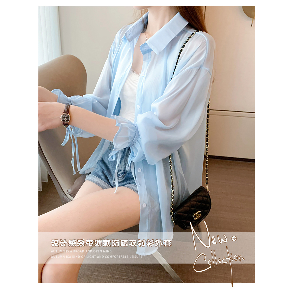 ล้างสต็อก🔥 PBB3020 เสื้อเชิ้ตคอปกแขนยาวผู้หญิงสีทึบเรียบง่าย oversize เสื้อคลุมกันแดดแฟชั่นเกาหลี แม