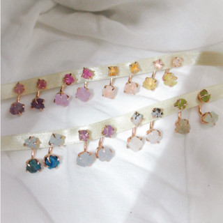 เครื่องประดับ Rock Me Jewelry รุ่น Double Stone Earrings ต่างหู ทองเหลือง ประดับพลอยแท้