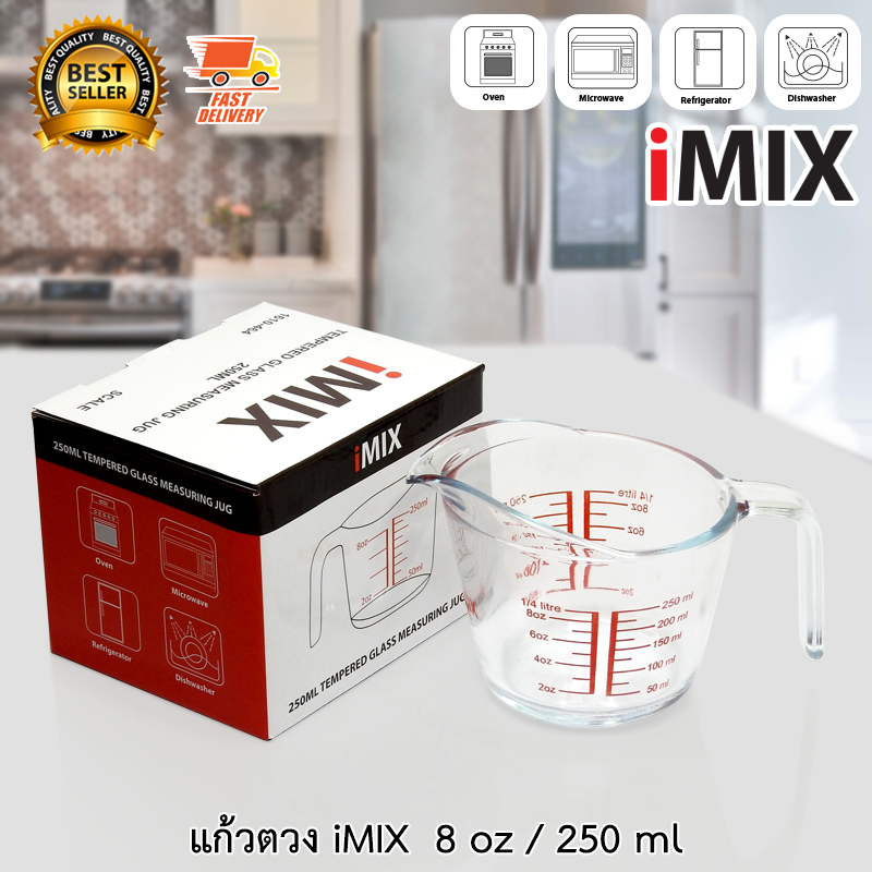 I-MIX แก้วตวงน้ำ / ถ้วยตวงแก้ว 250 ml / 8 Oz มีสเกลวัด 1610-464