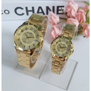 นาฬิกา Casio Set คู่รัก รุ่น MTP-V004G และ LTP-V004G-นาฬิกาสายแสตนเลสสีทอง -ของแท้ 100% รับประกันสินค้า 1ปีเต็ม