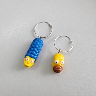 The Simpsons silver earrings Homer &amp; Marge ต่างหูห่วง เงินแท้ จี้ โฮมเมอร์ มาร์ช