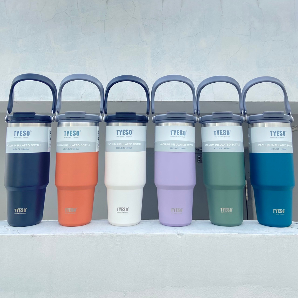 Tyeso (ของแท้) พร้อมส่ง แก้วเก็บความเย็นเเละร้อน แบบใหม่มีที่จับ หูหิ้ว แก้วกาแฟ แก้วสแตนเลส 304 ขนาด 1200ml.