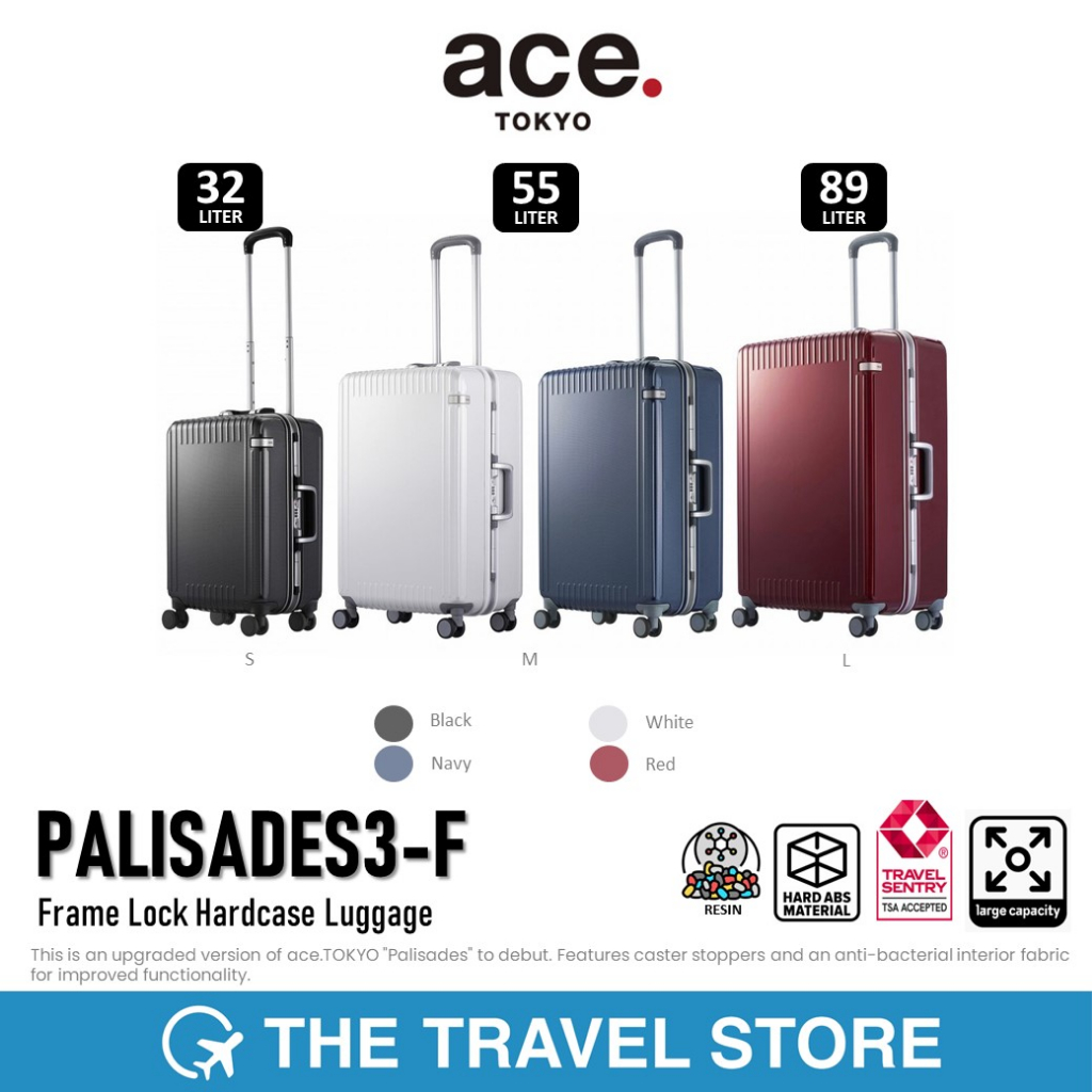 ace. PALISADES3-F Frame Lock Hardcase Luggage (S,M,L) กระเป๋าเดินทาง ล้อลาก มีประกัน 5 ปีเต็ม