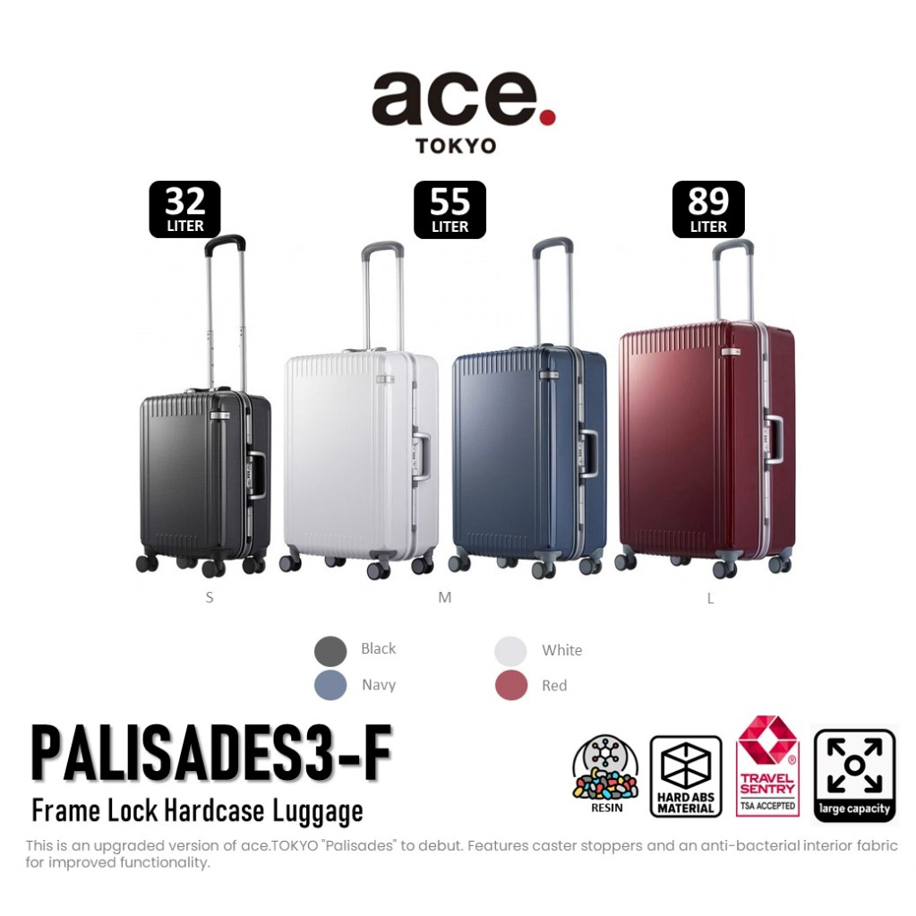 ace. Palisades3-F Frame Lock Hardcase Luggage (S,M,L) กระเป๋าเดินทาง ล้อลาก มีประกัน 5 ปี