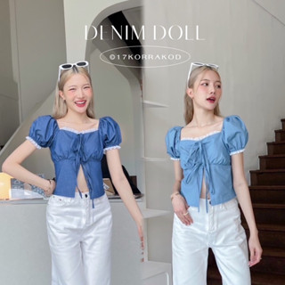 🌻เสืเอคอระบายลูกไม้แขนพองสม๊อคหลังผูกโบว์ด้านหน้า DENIM DOLL (Cookies bear)