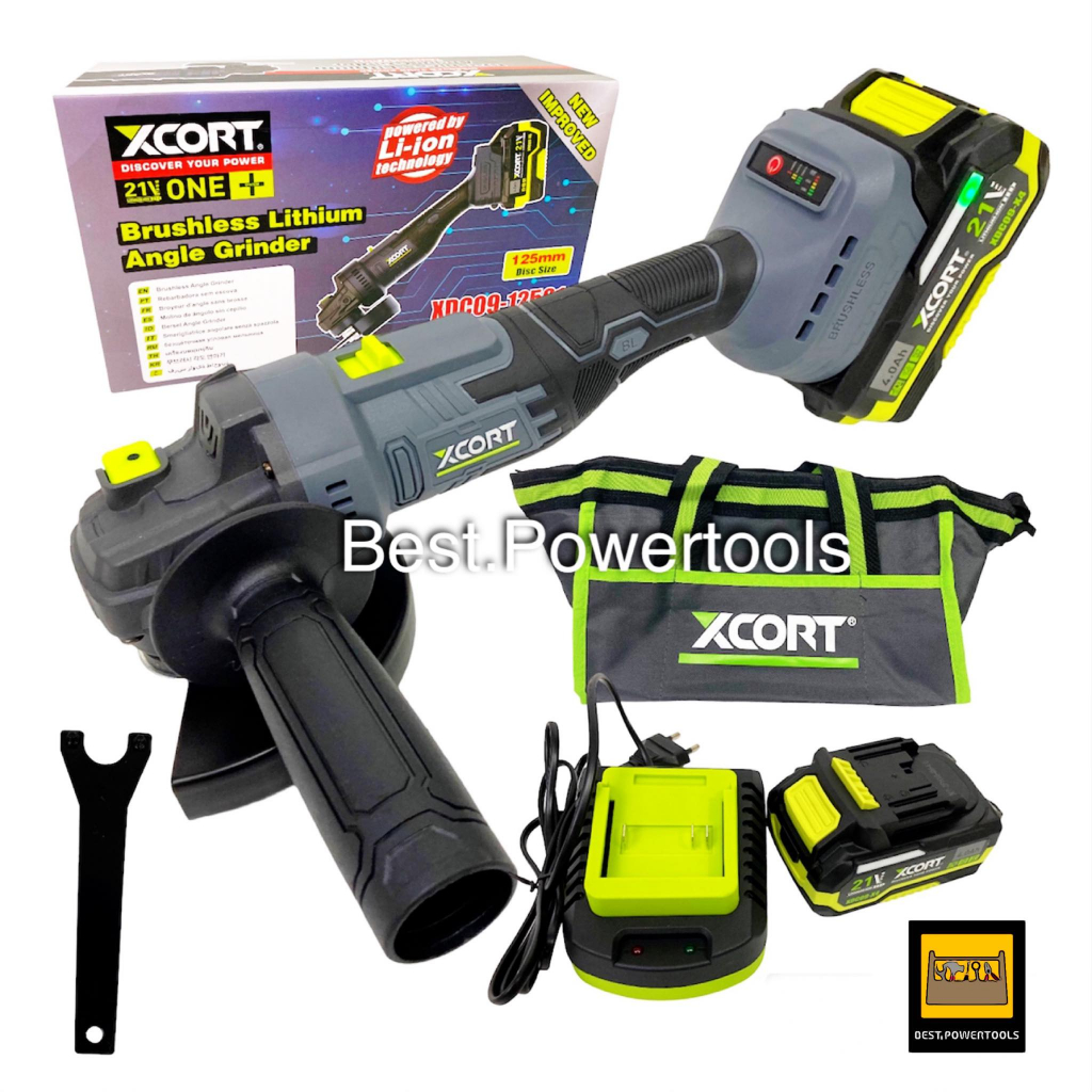 (SERIES 9)XCORTเครื่องเจียร์บลัสเลสไร้สาย แบตเตอรี่ 21V 4000 mAh ลูกหมูแบตเตอรี่ ขนาด 5 นิ้ว ปรับระด