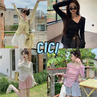 Cici(NO.23681)เสื้อแขนยาวสีมินิมอล ผ้าบางใส่สบาย ดีเทลรูดเชือกข้างหน้า แซ่บเบาๆ เกร๋ๆ