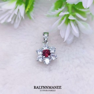 J6402 จี้พลอยโกเมนแท้ ( Garnet ) ตัวเรือนเงินแท้ 925 ชุบทองคำขาว