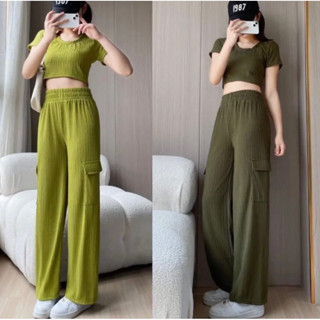 ชุดเซ็ต ผ้าเปลือกไม้เอวลอย D929