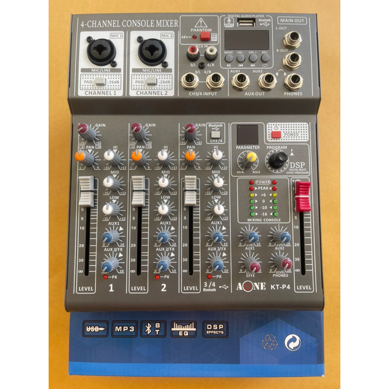 มิกเซอร์ 4ช่อง Mixer A-ONE KT-P4 Mixer 4CH USB ฺBLUETOOTH
