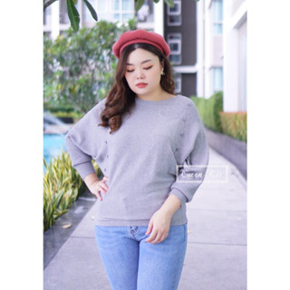 BL-Jasmine-สีเทา เสื้อไหมพรมสาวอวบคนอ้วน อก 46 นิ้ว ทรงใหญ่แขนยาวทรงปีกค้างคาว เนื้อผ้าทอร่องเล็กลายขวาง