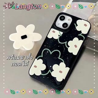 🌈Langton🌸ขาตั้ง ถอดได้ ดอกไม้ สีดำ สีขาว เรียบง่าย เจ๋ง iphone 11 14pro max ป้องกันการหล่น ขอบเต็ม case for iPhone 12 13