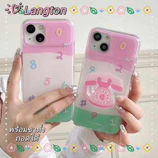 🌈Langton🌸ขาตั้ง ถอดได้ เส้นขอบโปร่งใส สีชมพู iphone 11 14pro max ป้องกันการหล่น โทรศัพท์บ้าน case for iPhone 12 13