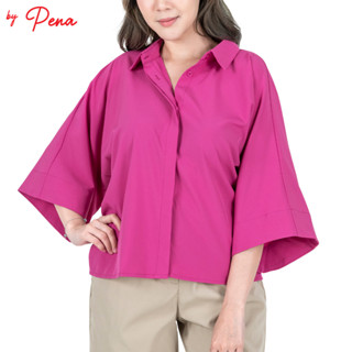 By Pena เสื้อเชิ๊ตแฟชั่น แขนทรงกิโมโน สีพื้น BPSL082301