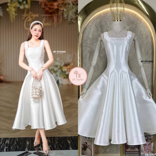 ชุดเดรสสายเดี่ยวกระโปรงยาว ชุดเดรสสีขาว CODE : 08-0707 ชุดออกงาน งานป้ายbt