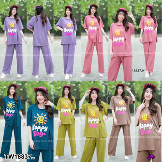 MF18837  Set 2 ชิ้น เสื้อแขนสั้น ทรง โอเวอร์ไซส์  ผ้าร่องสุดคุ้ม ใส่สบาย ยึดได้เยอะ เนื้อนุ่มนิ่ม มาพร้อมลายสกรีนสวยๆ สี