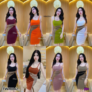 TW18842 เดรส  ทูโทน อกเสริมฟองน้ำ