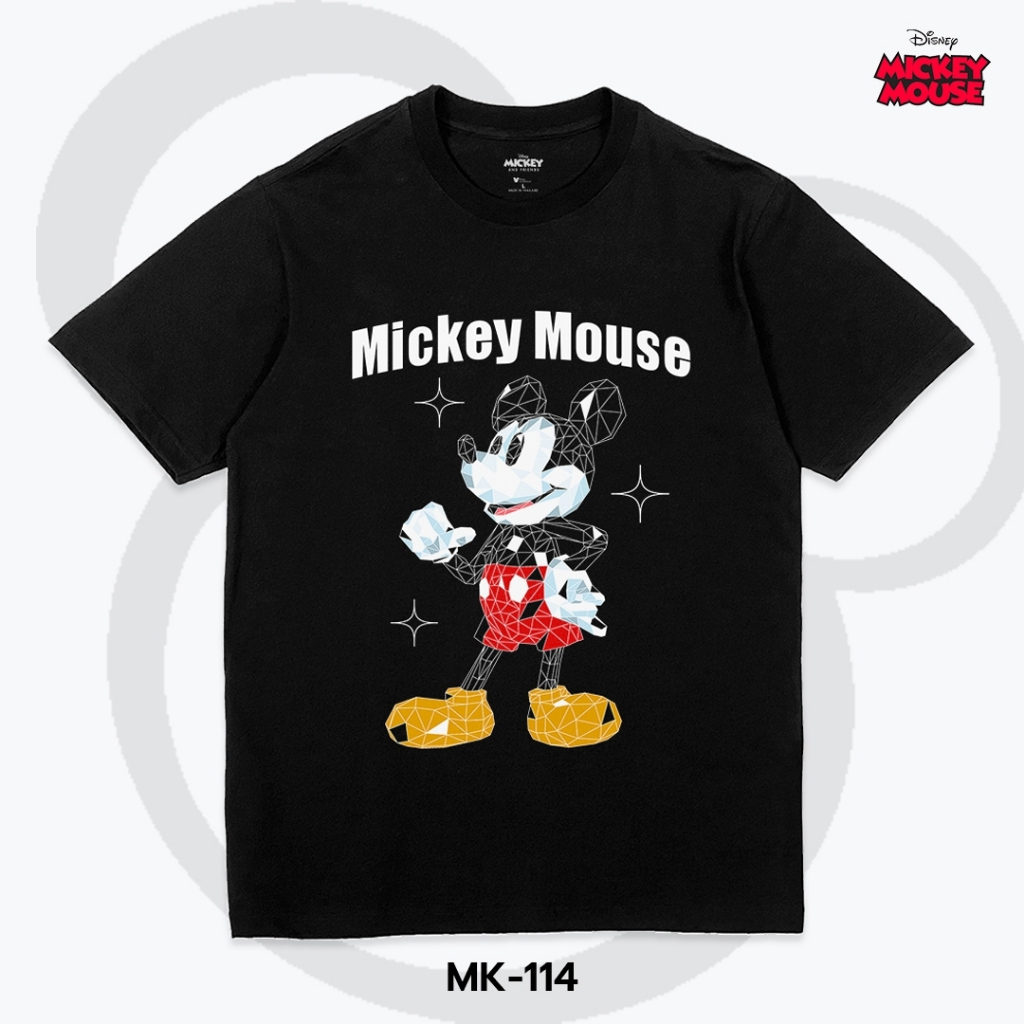Power 7 Shop เสื้อยืดการ์ตูน มิกกี้เมาส์ คอลเลคชั่น"Disney 100" สไตล์ Crystal Puzzle ลิขสิทธ์แท้ DISNEY (MK-114)