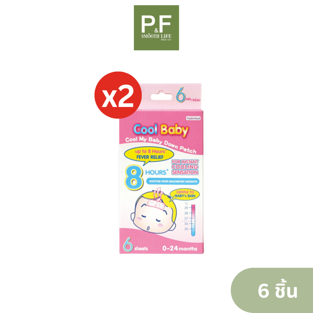 (2ชิ้น)  Cool Baby แผ่นเจลลดไข้ สำหรับเด็กแรกเกิดขึ้นไป อ่อนโยนต่อผิว ลายการ์ตูน 6แผ่น/กล่อง