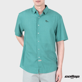 GALLOP : LINEN CASUAL SHIRT เสื้อเชิ๊ตผ้าลินินแขนสั้น รุ่น GW9033 สี Turquoise - เขียวเทอร์คอยซ์ / ราคา 1,490.-