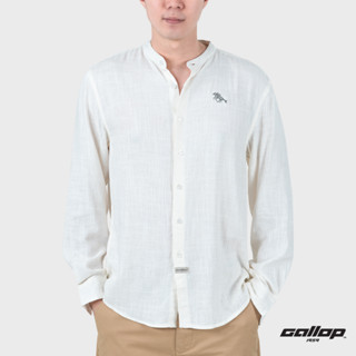 GALLOP : Mens Wear เสื้อคอจีนแขนยาว ผ้าลินิน (Long Sleeve Round-Neck Chinese Style) รุ่น GW9034 สี Ivory - ขาวครีม