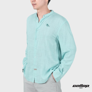 GALLOP : Mens Wear เสื้อคอจีนแขนยาว ผ้าลินิน (Long Sleeve Round-Neck Chinese Style) รุ่น GW9034 สี Green Mint - เขียวมิ้นต์