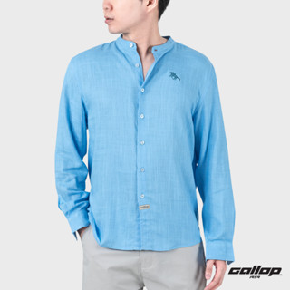 GALLOP : Mens Wear เสื้อคอจีนแขนยาว ผ้าลินิน (Long Sleeve Round-Neck Chinese Style) รุ่น GW9034 สี Sky Blue - ฟ้า