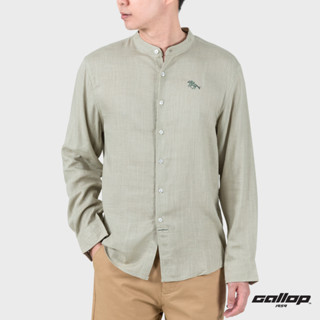 GALLOP : Mens Wear เสื้อคอจีนแขนยาว ผ้าลินิน (Long Sleeve Round-Neck Chinese Style) รุ่น GW9034