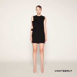 VICKTEERUT Sleeveless Mini Dress with Ruffle Detail เดรสสั้นแขนกุด  ตกแต่งระบาย