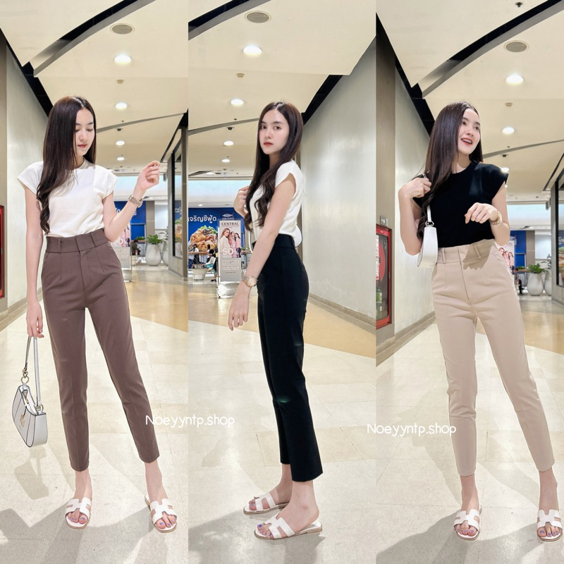 กางเกงทรงกระบอกเล็ก 8 ส่วนผ้าโรเชฟงาน 2 ตะขอหน้าเก็บพุงดี