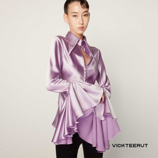 VICKTEERUT Long Sleeve  Shirt with Ruffle Cuff เสื้อเชิ้ต แขนยาว ซาติน ปลายแขนระบาย