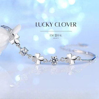 ESCOBAL✨พร้อมส่ง สร้อยข้อมือเงินแท้ Lucky Clover กำไลเพชร Moissanite กําไลข้อมือผู้หญิง กำไลข้อมือเงินแท้ สร้อยข้อมือเพช