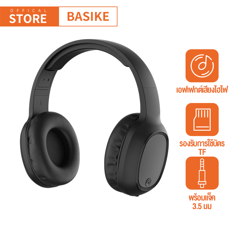 BASIKE เสื้อ bluetooth หูฟังไร้สาย หูฟังกีฬา หูฟังบลูทูธ แบบพกพา ไมค์ไร้สาย เอฟเฟกต์เสียง HIFI รองรับการใช้การ์ด TF