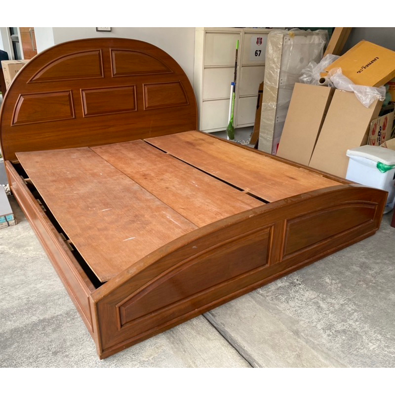 เตียงไม้สักแท้งานเก่าเก็บ งานสะสม หายากช่างฝีมือละเอียด ไม้แผ่นเดียวขนาด เตียงคู่6ฟุต ยั่งยืนร่ำรวยเจริญงอกงาม ถอดประกอบ