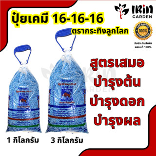 ปุ๋ย 16 16 16  ปุ๋ยเคมี ตรา กระทิงลูกโลก สูตรเสมอ บำรุง ต้น ดอก ใบ 16-16-16 ปุ๋ยฟ้า ปุ๋ยน้ำเงิน ปุ๋ยเม็ด ปุ๋ยใส่ต้นไม้