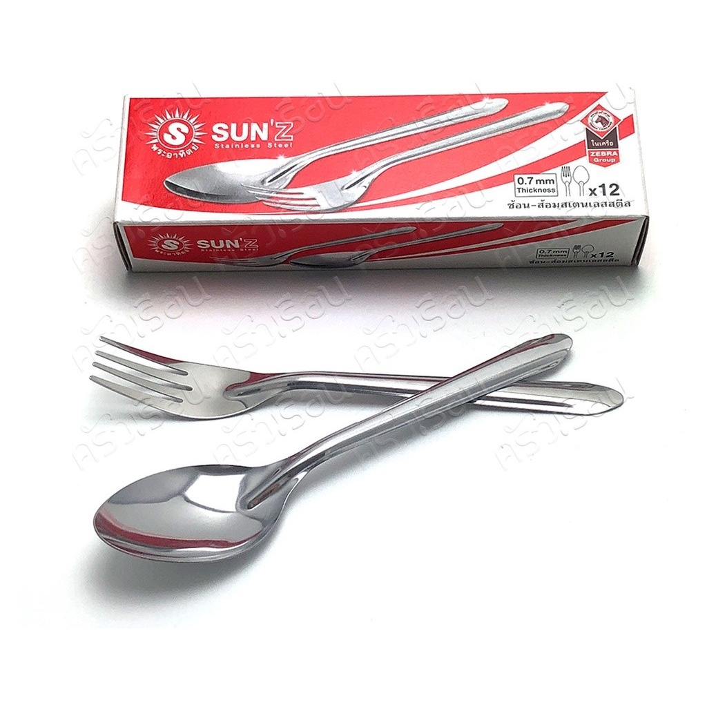 SUN'Z ช้อน-ส้อม ลายลิลลี่ ยาว 18.4 ซม. แพ็ค 12 คู่ หนา 0.7 มม. ช้อนส้อม