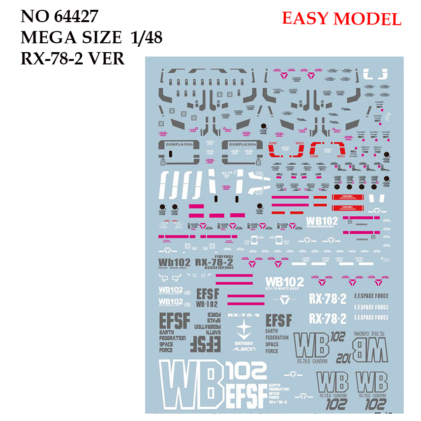 ดีคอลน้ำ Water Decal EMS 64427 RX 78 2.0 (30th ver Shizuoka) Scale : 1/48 MEGA SIZE Brand : Easy-Model