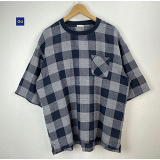 GU x L x Linen ผสม cotton ทรง T-shirt ผ้าดี ทรง Oversize ลายสก็อต อก 48 ยาว 28 Code: 1257(8)