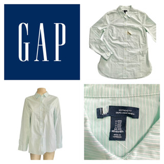 GAP เสื้อเชิ้ตแขนยาว ผู้หญิง ลายขวางสีเขียวมิ้นท์อ่อน