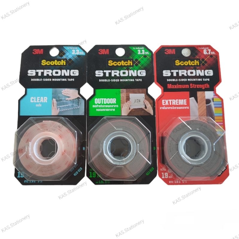 กาว 2 หน้า 3M Scotch Strong 1.5เมตร Double-sided Mounting Tape)ความกว้าง 19มม.