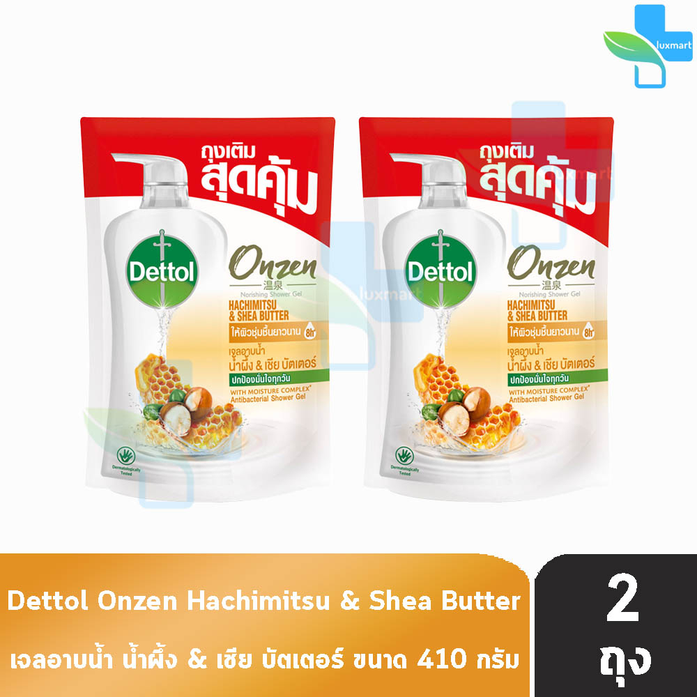 Dettol Onzen Hachimitsu Shea Butter เดทตอล เจลอาบน้ำ น้ำผึ้ง เชีย บัตเตอร์ 410 มล. [2 ถุง] ครีมอาบน้