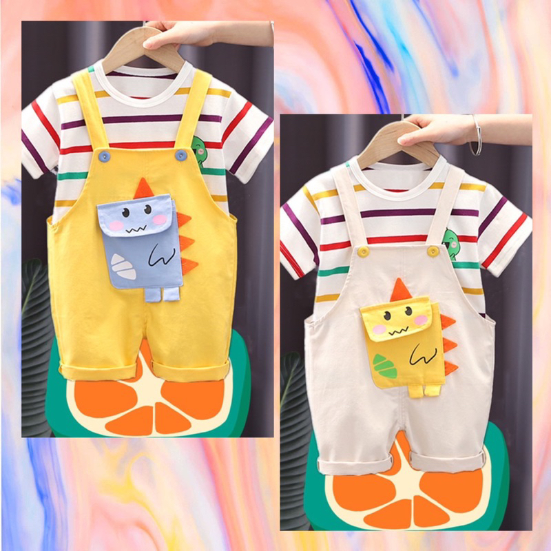 🇹🇭พร้อมส่งจากไทย🇹🇭ชุดเอี้ยมเด็ก ชุดเอี้ยมเด็กผู้ชายผู้หญิง เสื้อสีรุ้ง+กางเกงเอี้ยม เสื้อผ้าเด็กไซส์80-110