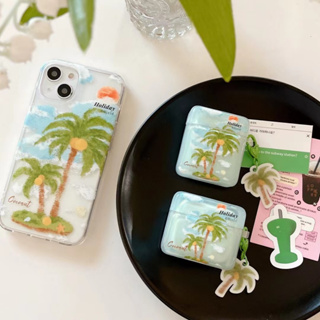 🍑CasePhoneg🍑การ์ตูน สไตล์ฤดูร้อน ต้นมะพร้าว สีเขียว iPhone 11 14pro max ป้องกันการหล่น ขอบเต็ม case for iPhone 12 13