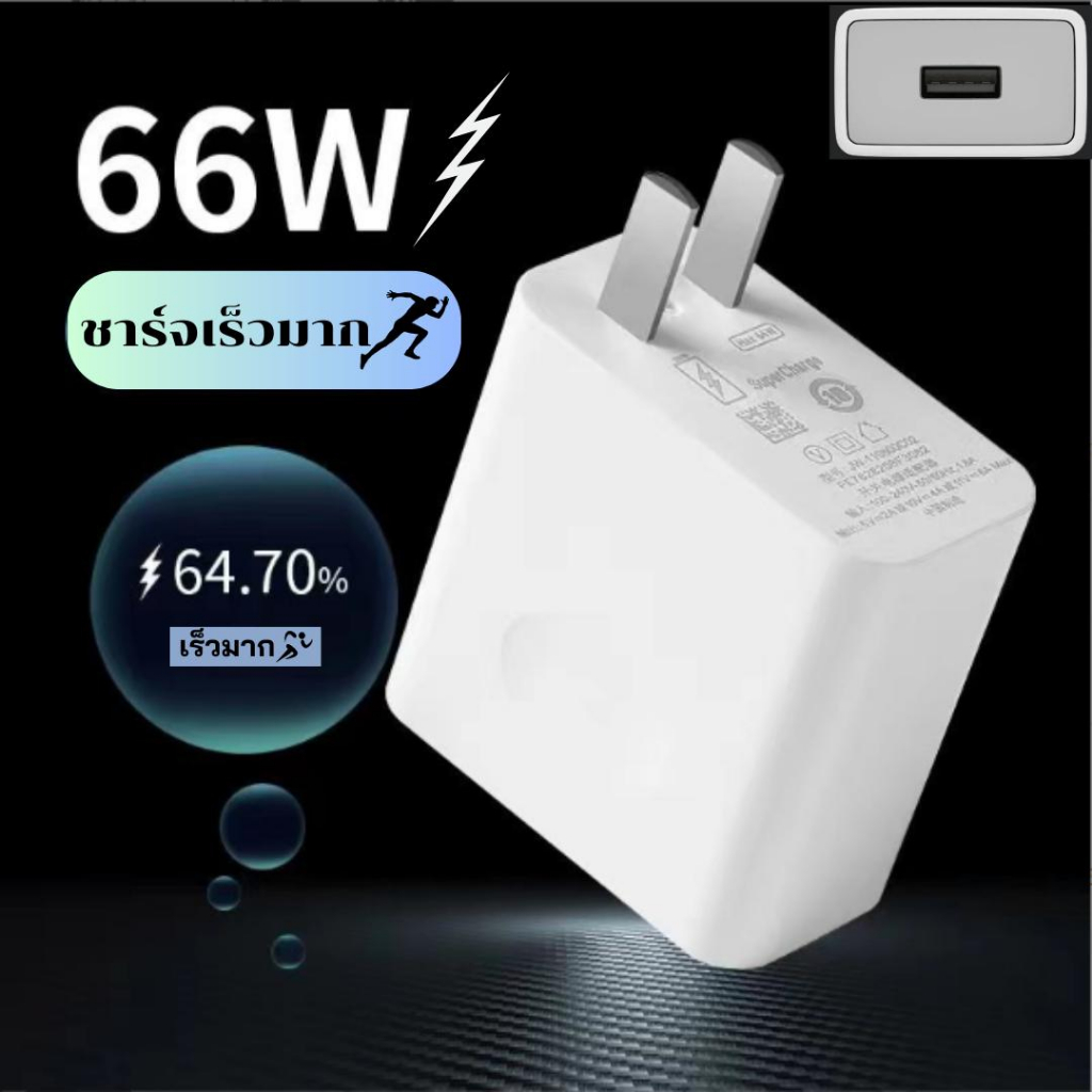 หัวชาร์จ66W หัวชาร์จเร็ว Fast Charger รองรับชาร์จด่วนQC3.0 สายชาร์จเร็วสุดสำหรับ เครื่องชาร์จโทรศัพท์มือถือ