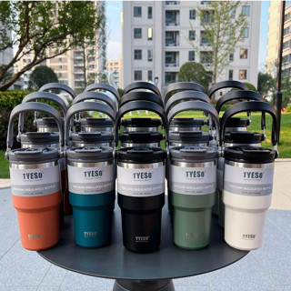 แก้วกาแฟ TYESO แก้วเก็บอุณหภูมิแบบใหม่มีหูหิ้วหูจับ แก้วกาแฟสแตนเลส 304 อย่างดี มีหลอดดูดให้ในตัว มีให้เลิอก 4 ขนาด