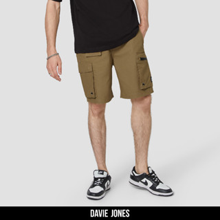 DAVIE JONES กางเกงขาสั้น ผู้ชาย ผ้าพื้น สีน้ำตาล Plain Shorts in brown SP0003BR GR